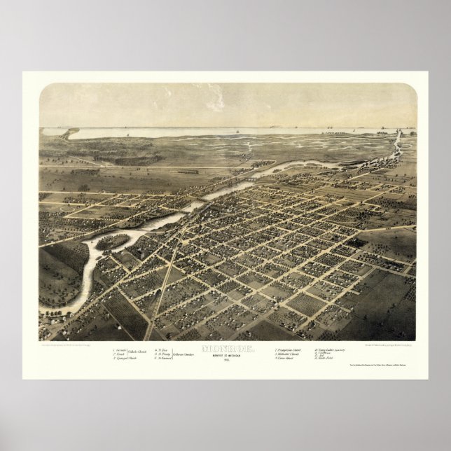 Monroe, MI Panoramic Map - 1866 Poster (Front)