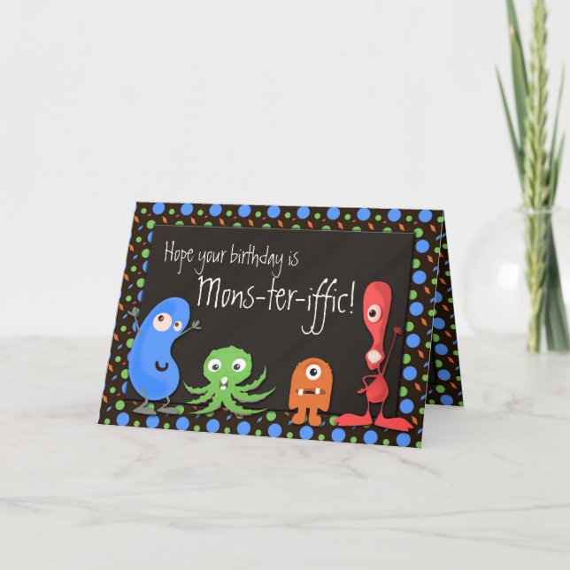 Mons-ter-iffic Cute Monster Custom Birthday Cards (Front)