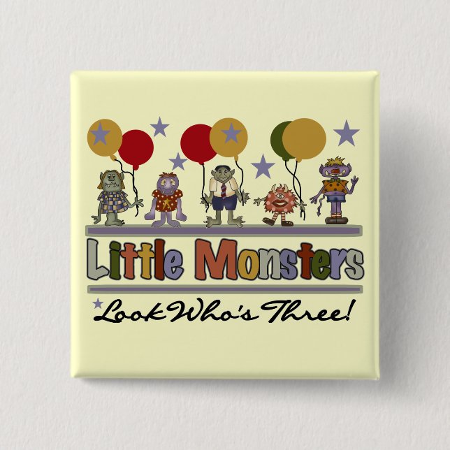 Monster 3rd Birthday Tshirts and Gifts 2 Inch Square Button (Front)