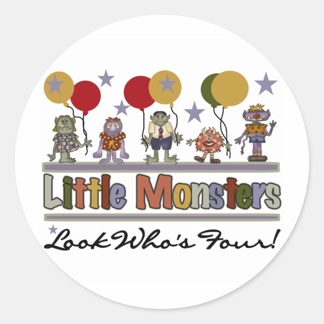 Monster 4th Birthday Tshirts and Gifts Classic Round Sticker (Front)