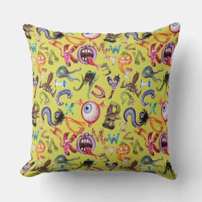 Monster alphabet kid's pattern throw pillow (Front)
