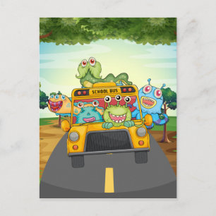 Monster and bus postcard