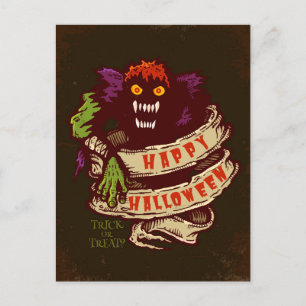 Monster and old ribbon for Halloween Postcard