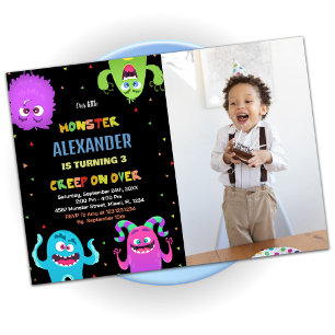 Monster Anniversaire Invitations Green Black photo
