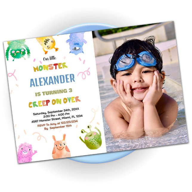 Monster Anniversaire Invitations Green Orange phot (Monster Birthday Invitations Green Orange photo)