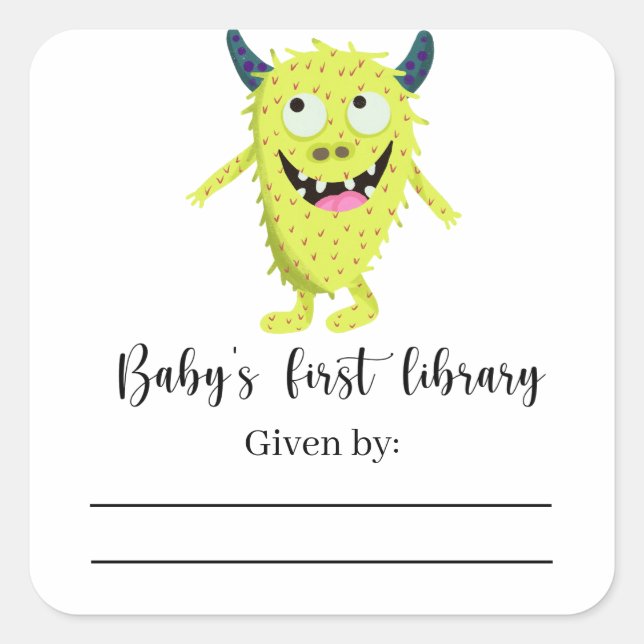 Monster - Baby Shower bookplate, books for baby Square Sticker (Front)