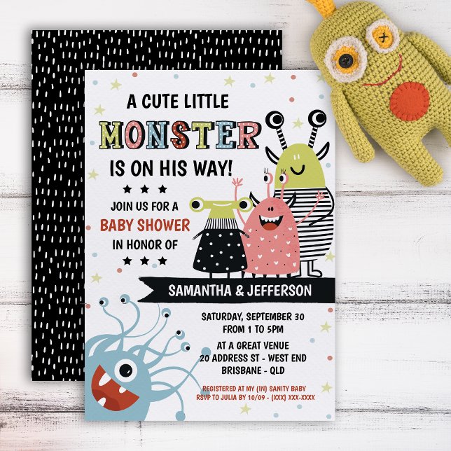 Monster Baby Shower Invitation (No trick or treats here. Our “terrorffic” monster baby shower is all you need. )