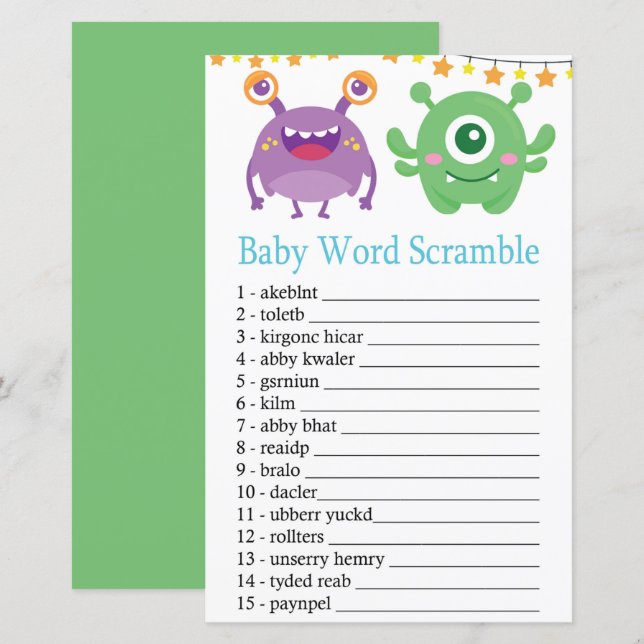 Monster Baby Word Scramble Game (Front/Back)