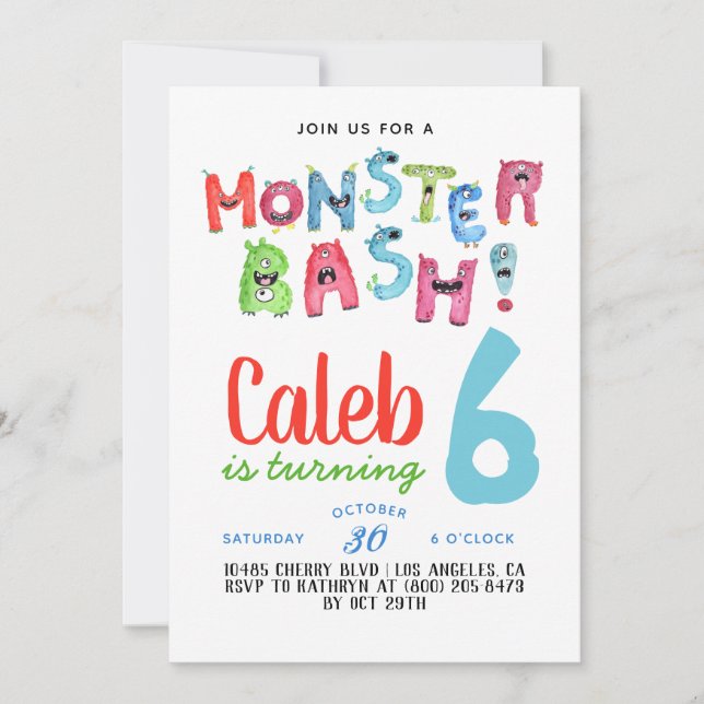 Monster Bash Birthday Invitation (Front)