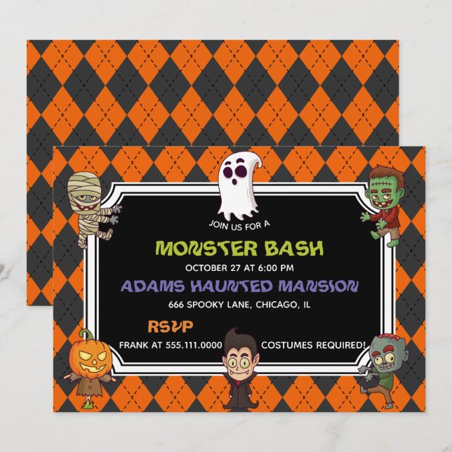 Monster Bash Halloween Party Invitation (Front/Back)