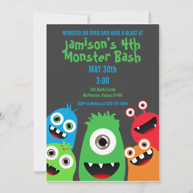 Monster Bash Kids Birthday Party Invitations (Front)