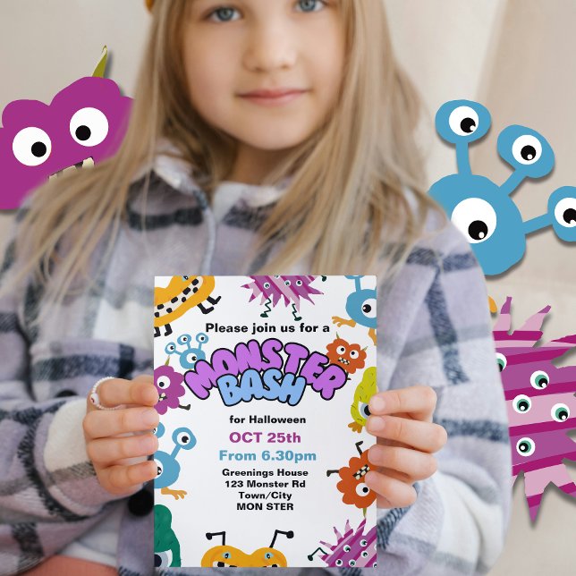 Monster Bash Kids Halloween party Childrens fun  Invitation (Creator Uploaded)