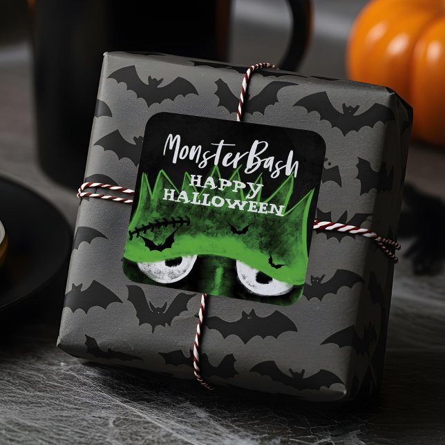 Monster Bash | Spooky Frankenstein Halloween Party Square Sticker (Monster Bash | Spooky Frankenstein Halloween Party Square Sticker)