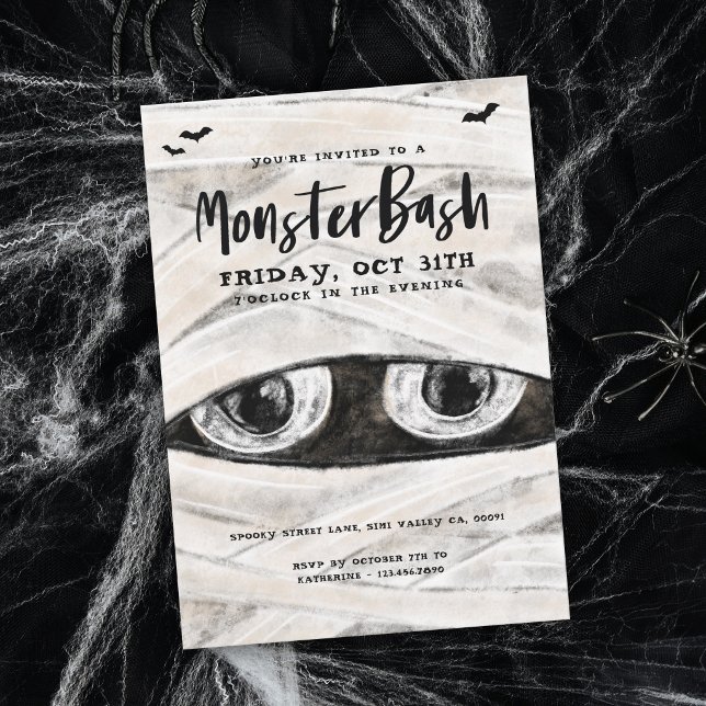Monster Bash Spooky Wrapped Mummy Halloween Party Invitation