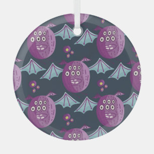 Monster Bats: Cute Cartoon Vintage Glass Ornament