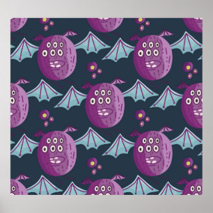 Monster Bats: Cute Cartoon Vintage Poster