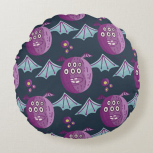 Monster Bats: Cute Cartoon Vintage Round Pillow