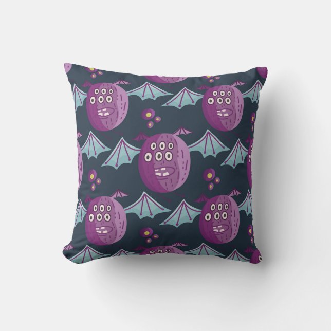 Monster Bats: Cute Cartoon Vintage Throw Pillow (Front)