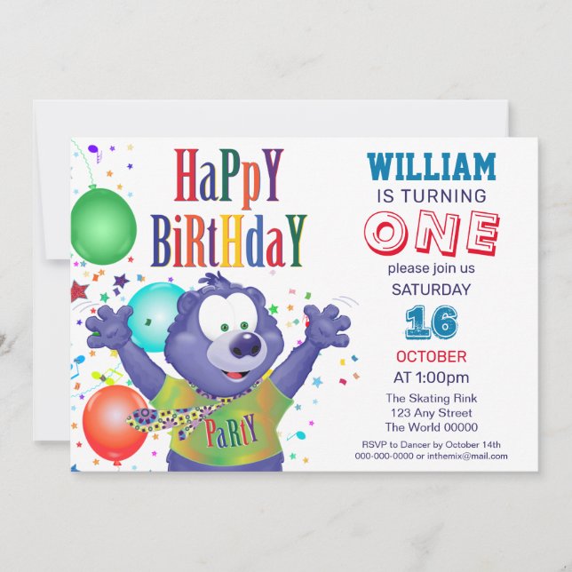 Monster Bear Kids Birthday Party Invitation (Front)