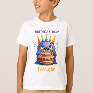 Monster Birthday Boy Custom Name Kid's T-Shirt