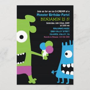 Monster Birthday Ice Cream Kids Party Invitation