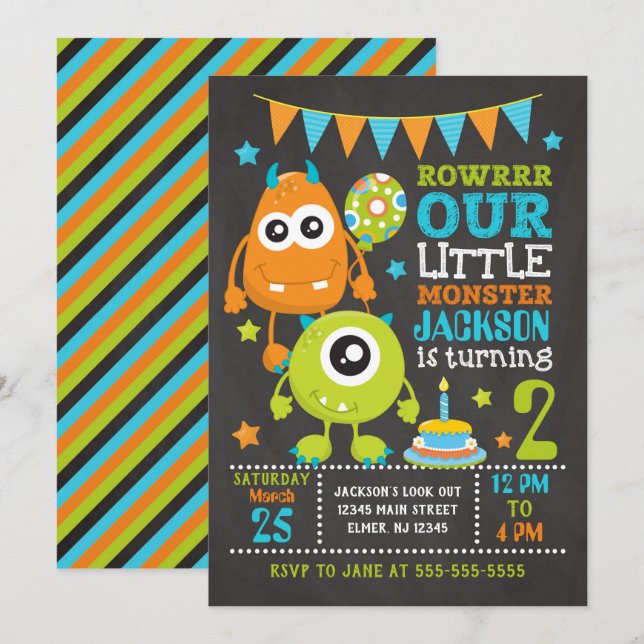 Monster Birthday Invitation / Any Age (Front/Back)