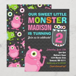 Monster Birthday Invitation Pink Monster Party