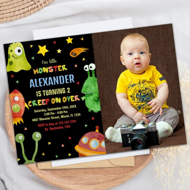 Monster Birthday Invitations Black with photo (Monster Birthday Invitations Black with photo)
