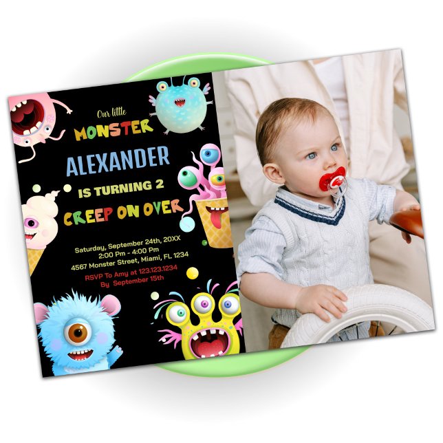 Monster Birthday Invitations Black with photo (Monster Birthday Invitations Black with photo)