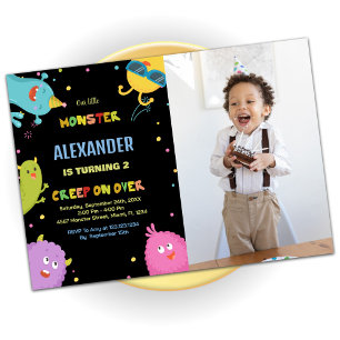 Monster Birthday Invitations Black with photo