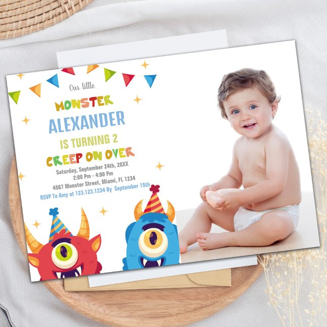 Monster Birthday Invitations Colour Flags w photo (Monster Birthday Invitations with photo)