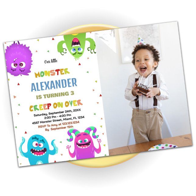 Monster Birthday Invitations Green photo (Monster Birthday Invitations Green photo)