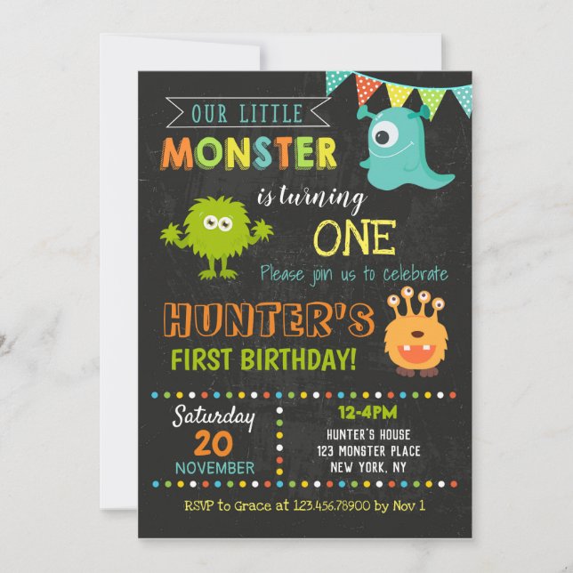 Monster Birthday Invitations - Little Monster (Front)