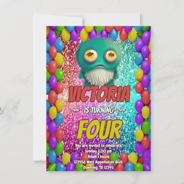 Monster birthday invite for kids (Front)