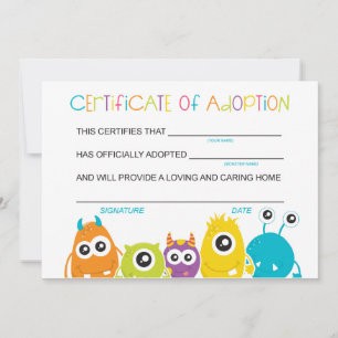 Monster Birthday Party Adopt a Monster Adoption Thank You Card