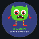 Monster Birthday Party Classic Round Sticker<br><div class="desc">Monster birthday party stickers customizable to your event specifics.</div>