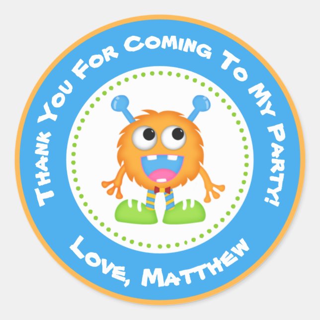 Monster Birthday Party Favour Stickers (Front)