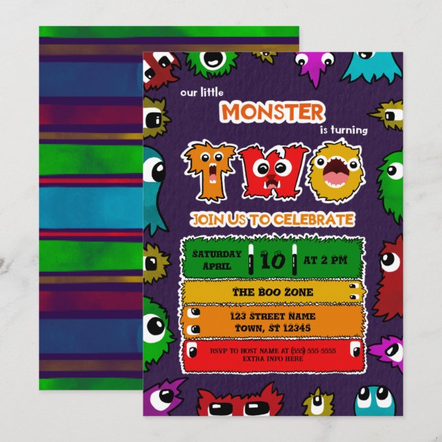 Monster Birthday Party Invitation (Front/Back)