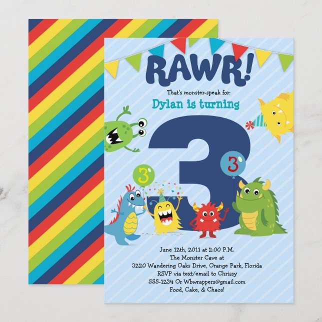 Monster Birthday Party Invitation (Front/Back)