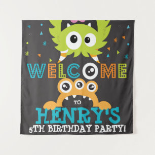 Monster Birthday Party Personalized Backdrop Tapestry