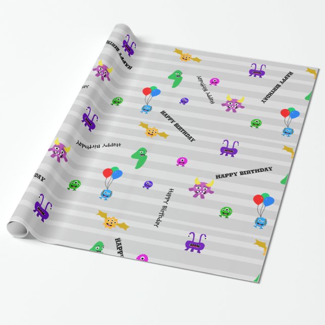 Monster Birthday Wrapping Paper (Unrolled)
