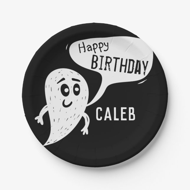 Monster Black and White Boys Birthday Paper Plate (Front)