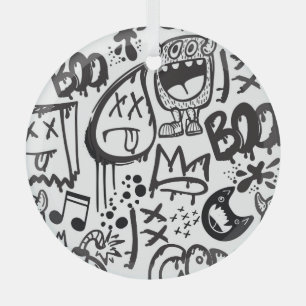 Monster Boys: Hand Drawn Pattern Glass Ornament