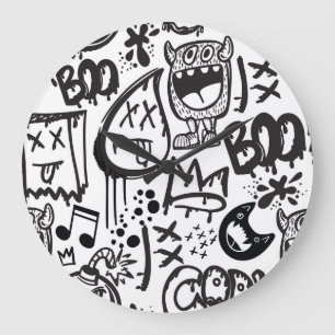 Monster Boys: Hand Drawn Pattern Large Clock