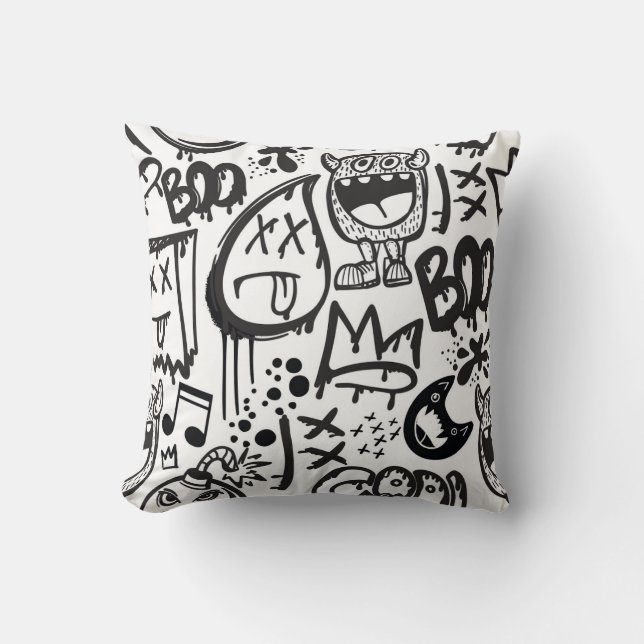 Monster Boys: Hand Drawn Pattern Throw Pillow (Front)