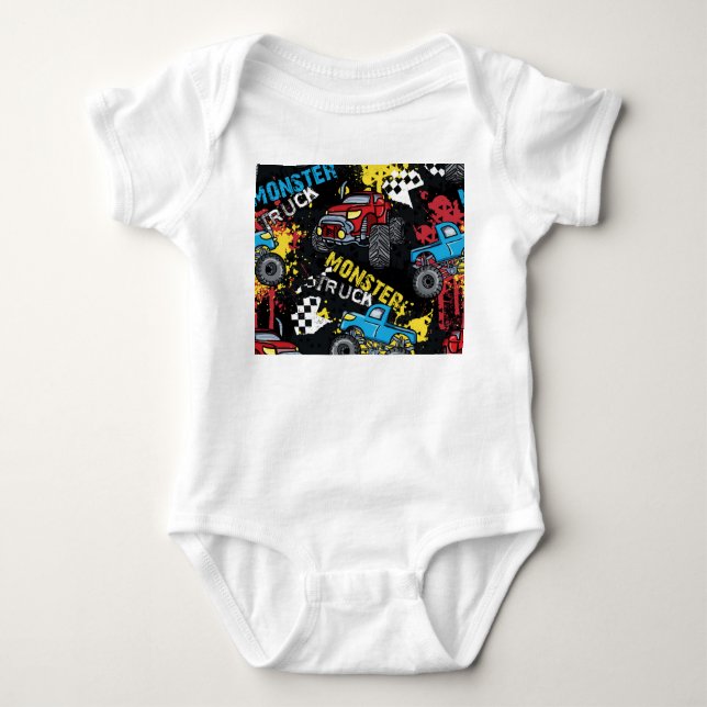 Monster Car: Abstract Childish Pattern Baby Bodysuit (Front)