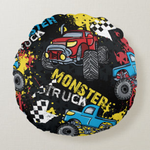 Monster Car: Abstract Childish Pattern Round Pillow