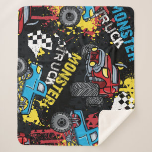 Monster Car: Abstract Childish Pattern Sherpa Blanket