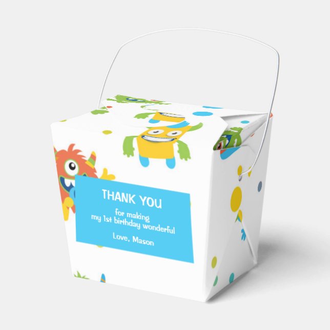 Monster chalkboard themed birthday party favour bo favor box (Front Side)