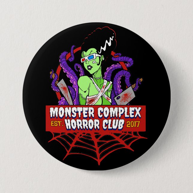 MONSTER COMPLEX HORROR CLUB MAIN LOGO BUTTON/PIN 3 INCH ROUND BUTTON (Front)